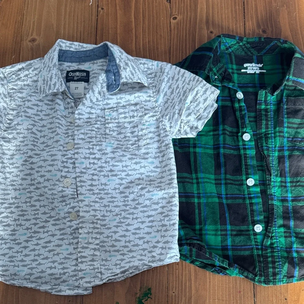 OshKosh B'gosh Kids Shark Print and Green Plaid‎ Shirts